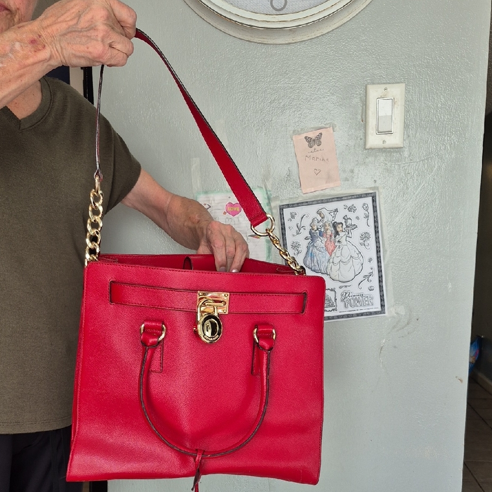 Michael Kors Red Shoulder Bag with Gold Accents